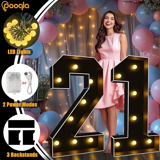 Pooqla 3FT Marquee Light Up Numbers, Giant Mosaic Light Up Numbers - Image 2