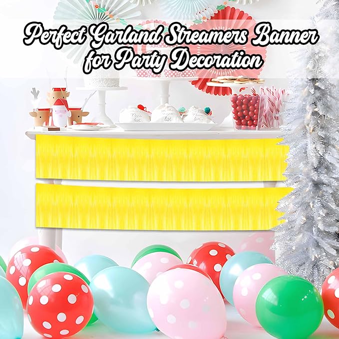 4 Pack 10 Ft Macaron Yellow Foil Fringe Garland Metallic Streamers Tinsel - Image 6