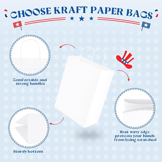MESHA Gift Paper Bags 300 PACK 10X5X13 White Large Shopping Kraft Bags Bulk - Image 6