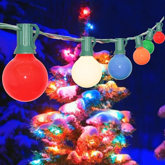 SUNSGNE 25Ft Outdoor Multicolor Christmas Lights, G40 Globe Patio String Lights by SUNSGNE