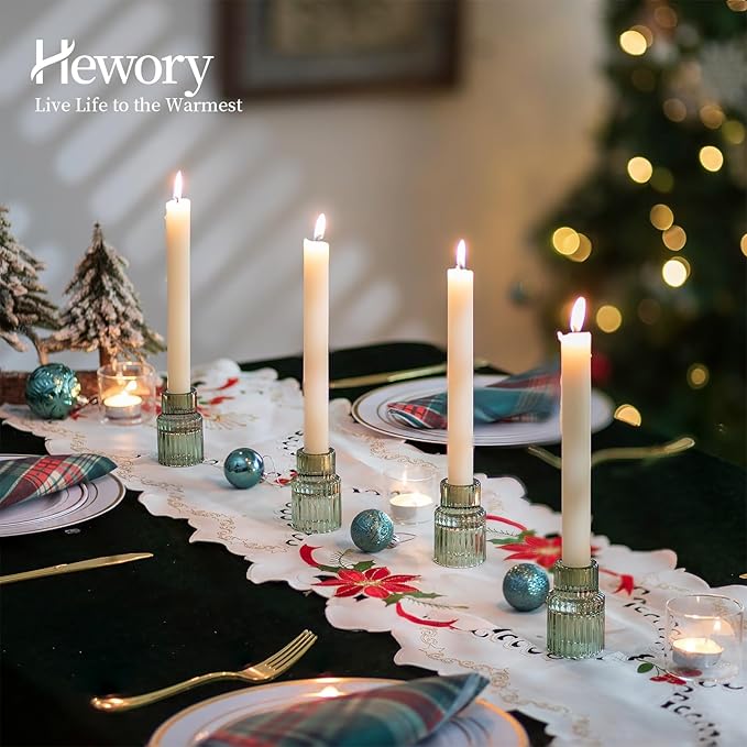 Hewory Glass Taper Candle Holders: 10 PCS Green Vintage Candle Holder - Image 3
