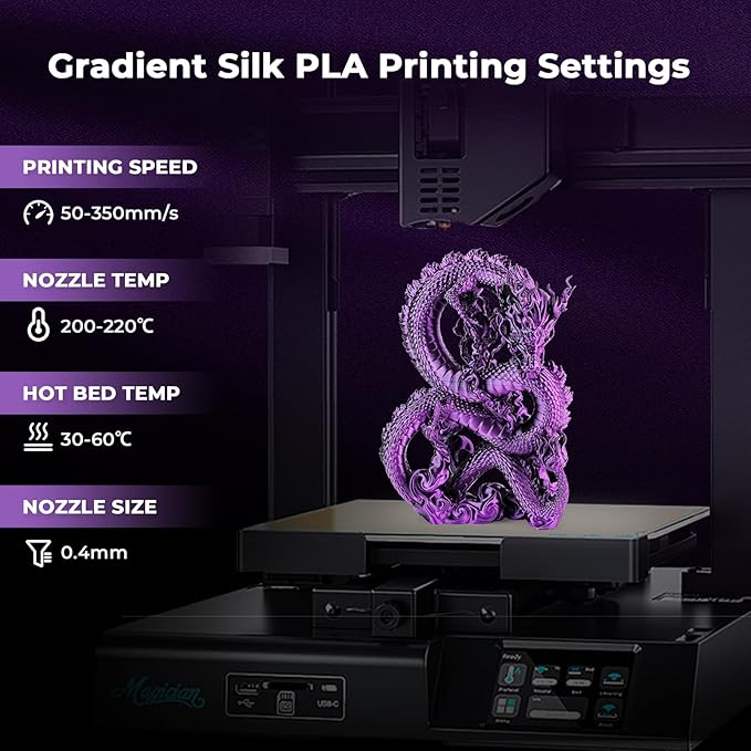 AMOLEN Silk PLA 3D Printer Filament, Dual Color PLA 1.75mm Shiny Color Change - Image 5