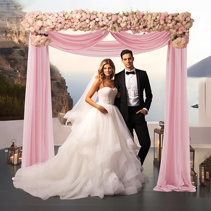 Wedding Arch Draping Fabric, 1 Panel 30" x 20Ft Dusty Rose Sheer Curtain Drapes - Image 4