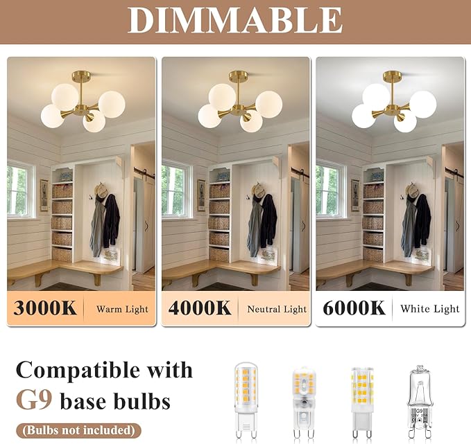 KCO Lighting Modern Globe Ceiling Light Gold Semi Flush Mount Sputnik - Image 5