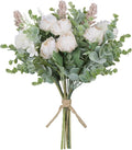 Meldel 3Pcs Rose Bouquet Light Champagne Artificial Flowers Peony Eucalyptus by Meldel