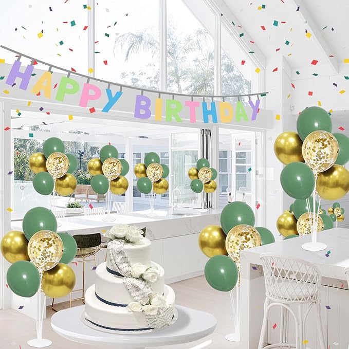 Green and Gold Balloon Stand Centerpiece Table Decorations - Image 5