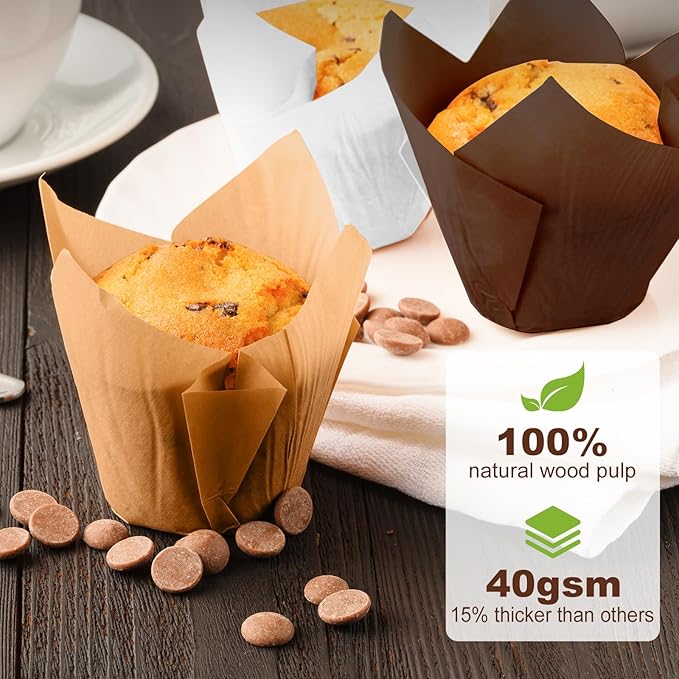 Tulip Cupcake Liners for Baking 200 Cups, Unbleached Parchment paper Muffin - Image 4