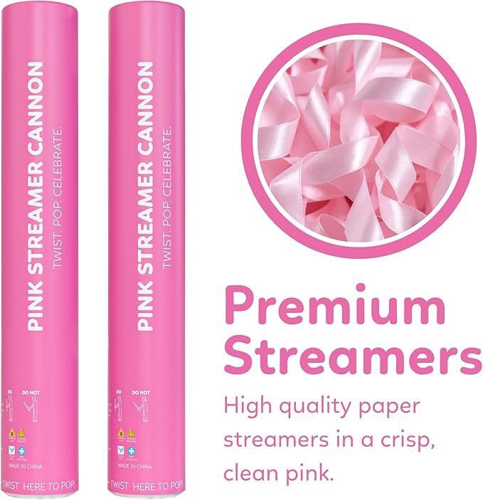 Pink Streamer Cannon Poppers | 2 Pack | Biodegradable Pink Streamers | TUR - Image 4