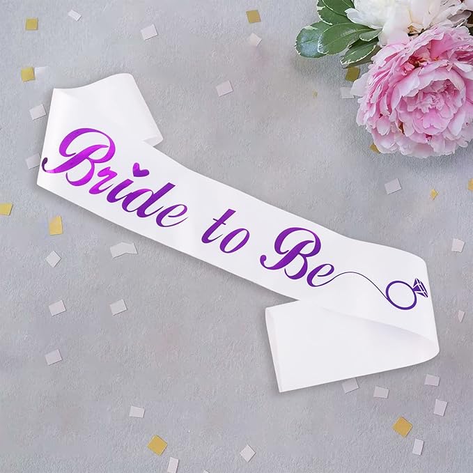 KETAOO Bride to Be Sash, Violet Foil White Lace Bachelorette Sash - Image 4