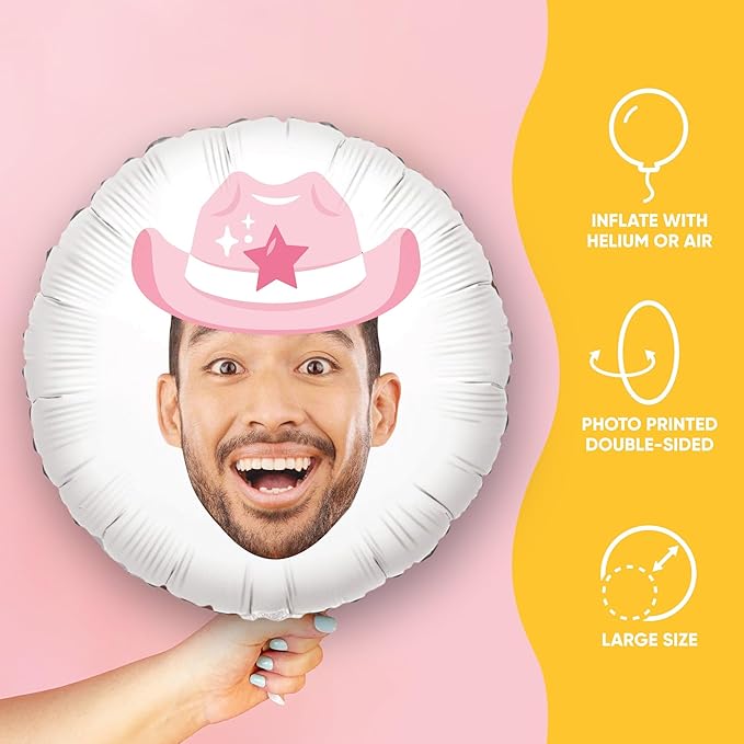 Big Dot of Happiness Personalized Pink Rodeo Cowgirl Fun Face Photo Balloon - Image 2