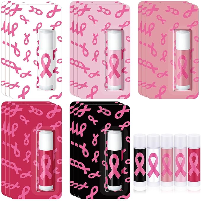 15 Pack Breast Cancer Awareness Lip Balms Gifts Bulk Pink Ribbon Lip Balms by Siifert