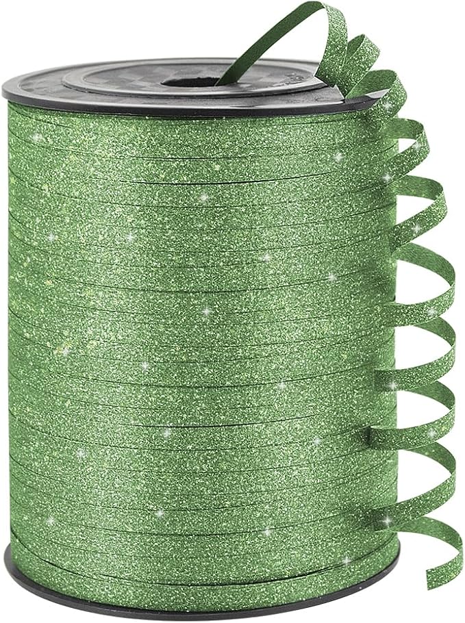 KMER LIFE Green Glitter Curling Ribbon, 1/5" Wide x 500 Yards Christmas Curling by KMERLIFE