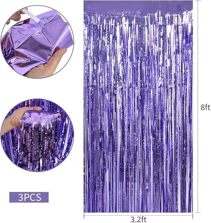 TONIFUL 3Pcs Light Purple Door Streamers Purple Photo Booth Backdrop Metallic - Image 2