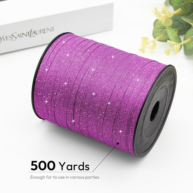 KMER LIFE Purple Glitter Curling Ribbon, 1/5" Wide x 500 Yards Christmas - Image 2