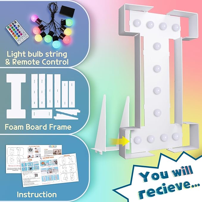 imprsv 4FT Colorful Marquee Light Up Letters I, 18 Colors Large Light up - Image 5