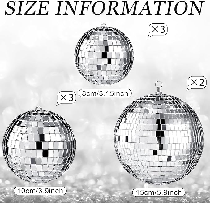 Haull 8 Pcs Large Disco Ball Set Silver Mirror Disco Reflective Ball - Image 4