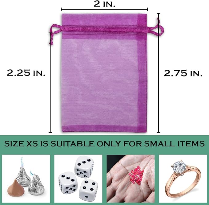 TheDisplayGuys 100-Pack XS 2 x 2 3/4" Hot Pink Sheer Organza Gift Bags - Image 2