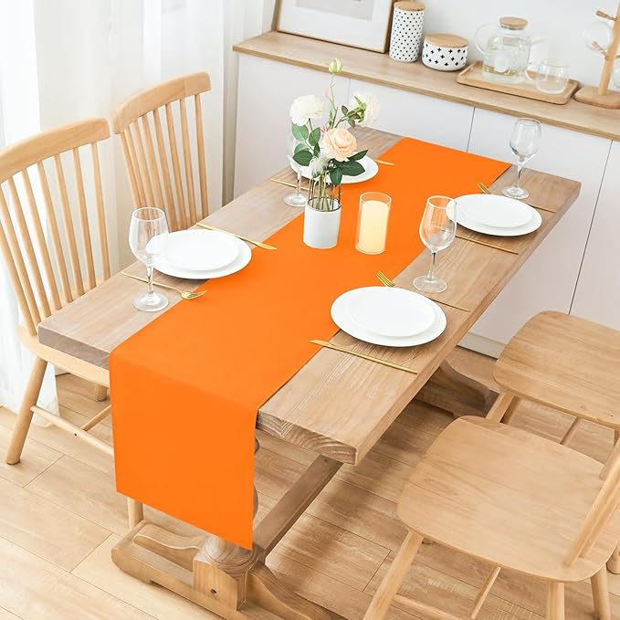 2 Pack Orange Small Short Table Runner 12 x 48 Inch Solid Color Runners Coffee - Image 2