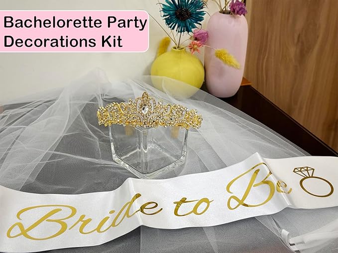 JETKONG 3 Pcs Bachelorette Party Decorations Bridal Shower Crown, Bride to Be - Image 4