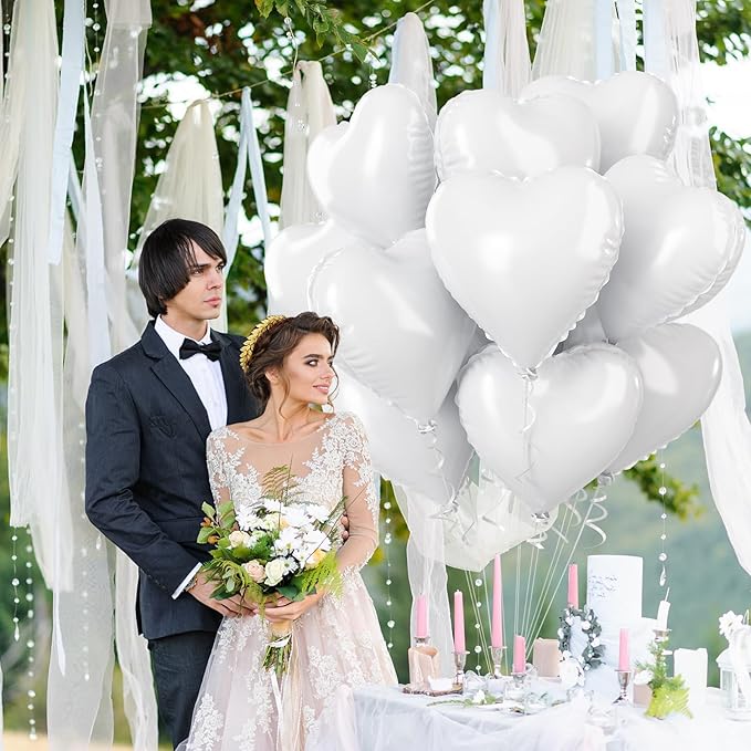 White Heart Foil Balloons, 18 Inch, Baby Shower, Graduation Party Decorations - Image 4