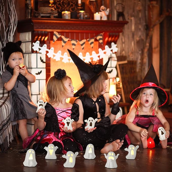Wesiti 6 Pcs Ceramic Ghost Light up Halloween Decorations Indoor Small White - Image 6