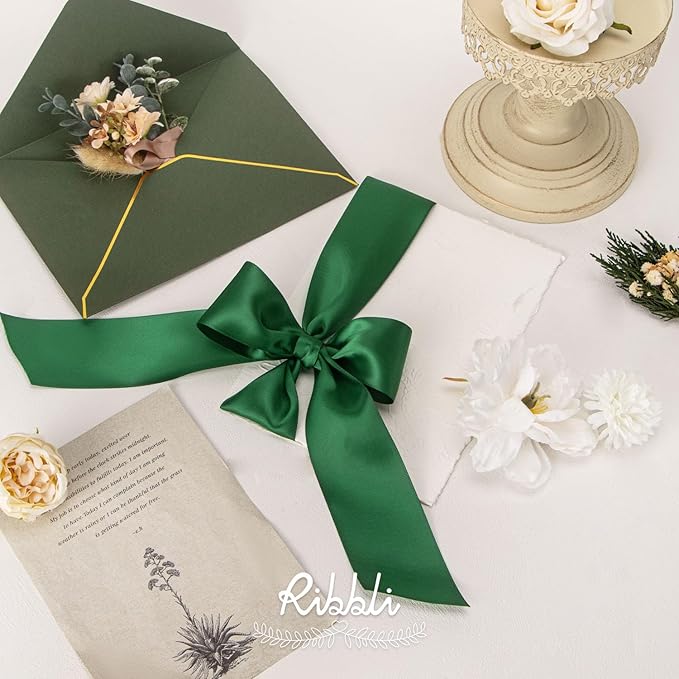 Ribbli Forest Green Double Faced Satin Ribbon, 2” x Continuous 10 Yards - Image 4