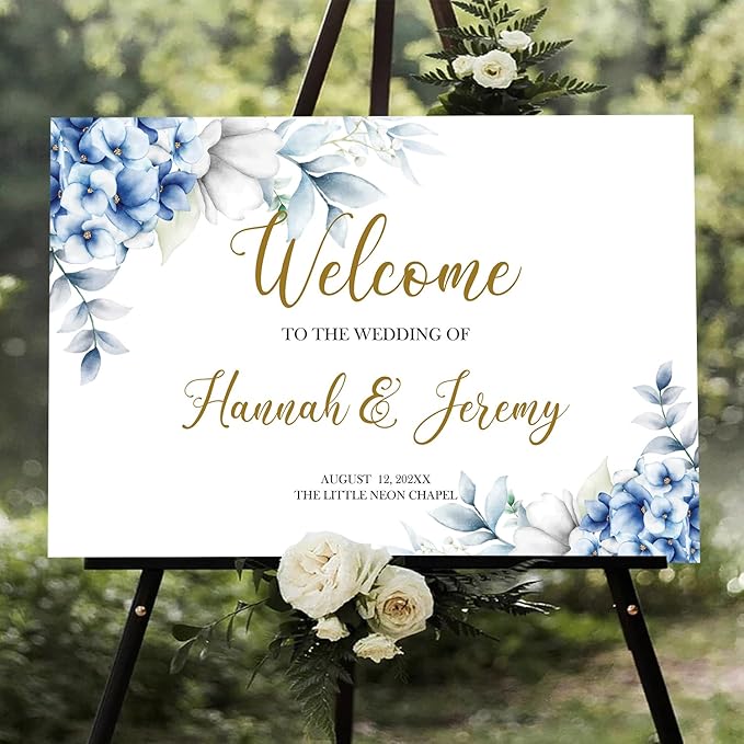 Dusty Blue Wedding Welcome Sign, Editable Floral Template, Printable Ceremony - Image 2