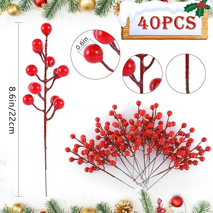 40 Pcs Artificial Berry Stems Branches - Image 2
