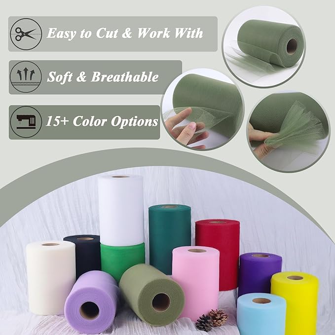 Moss Green Tulle Fabric Roll 6" by 100 Yards Soft Tulle Spool - Image 4