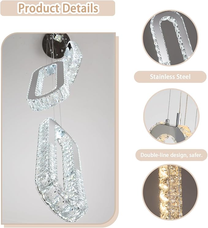 3-Light Modern Pendant Light for Kitchen Island Crystal Ring Chandelier Silver - Image 4
