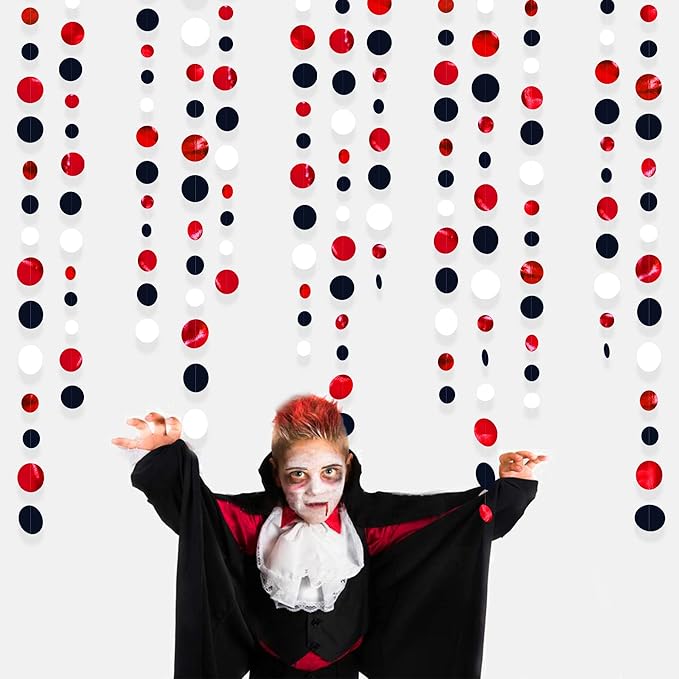 46 Ft Red Black and White Circle Dots Garland Hanging Paper Polka Dots Streamer - Image 8