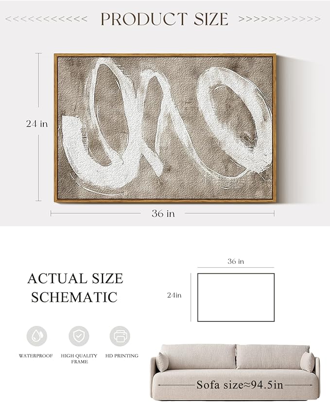 ARPEOTCY Large Framed Canvas Wall Art, 24x36 Inch, Modern Minimalist Abstract - Image 2