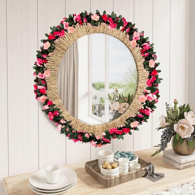 16Pcs 126Ft Pink Rose Garland, Fake Rose Hanging Flowers, Artificial Flower Vine - Image 5