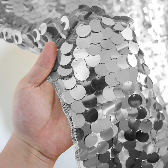 JYFLZQ Silver Payette Sequin Backdrop Curtains 4ft x 8ft 2 Panels Shimmer Wall - Image 3