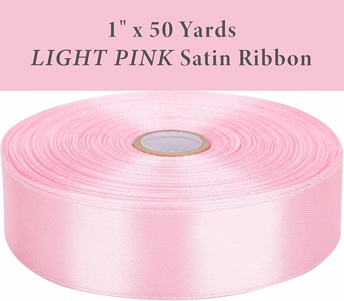 1" x 50 Yards Light Pink Satin Ribbon Single Faced Fabric Ribbons - Image 2