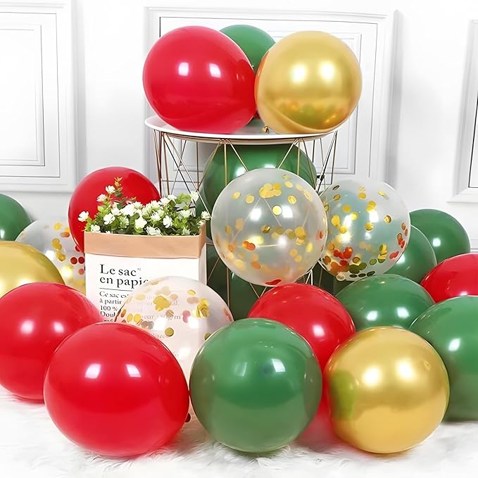 Christmas Red Green Gold Balloons Set - Image 3