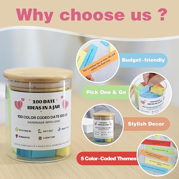 MSEHKM 100 Date Ideas In A Jar Date Night Ideas Color Coded Date Ideas - Image 3