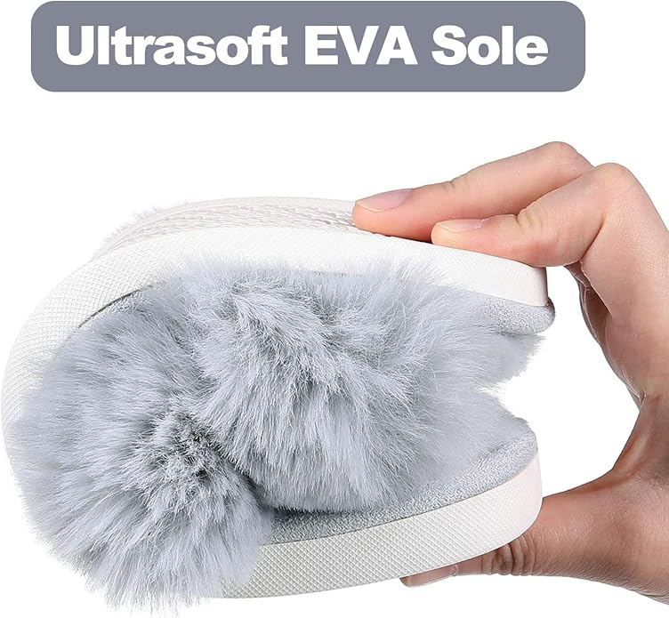 Evshine Women's Fuzzy Slippers Cross Band Memory Foam House Slippers Open Toe - Image 4