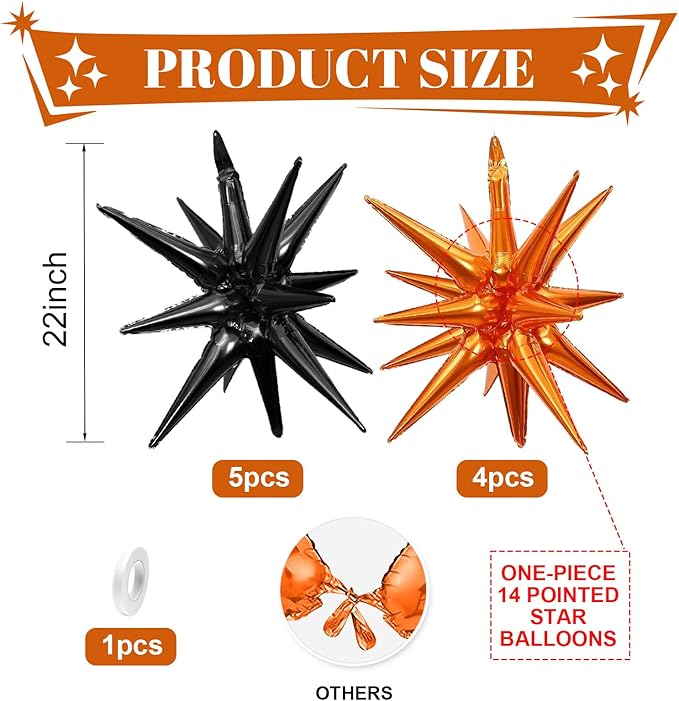 Black Orange Star Balloons - Image 2