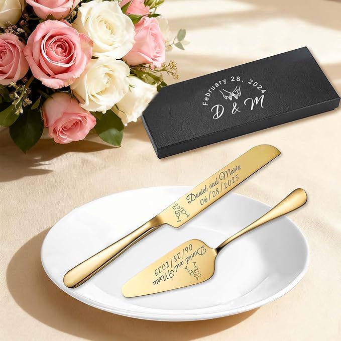 Personalized Wedding Cake Knife and Server Set Stainless Steel Cake Cutter - Image 2