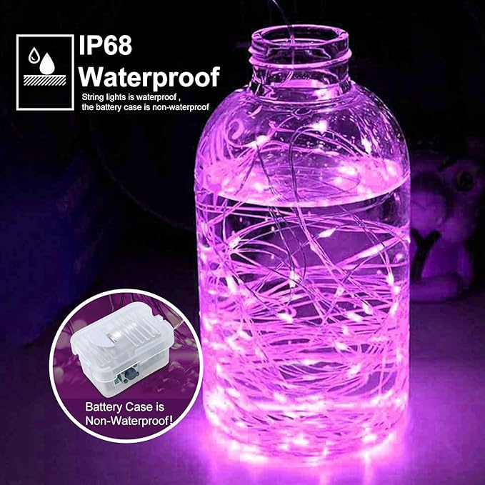 pozzolanas 8 Pack Pink Battery Operated String Lights - 7ft Waterproof Fairy - Image 2