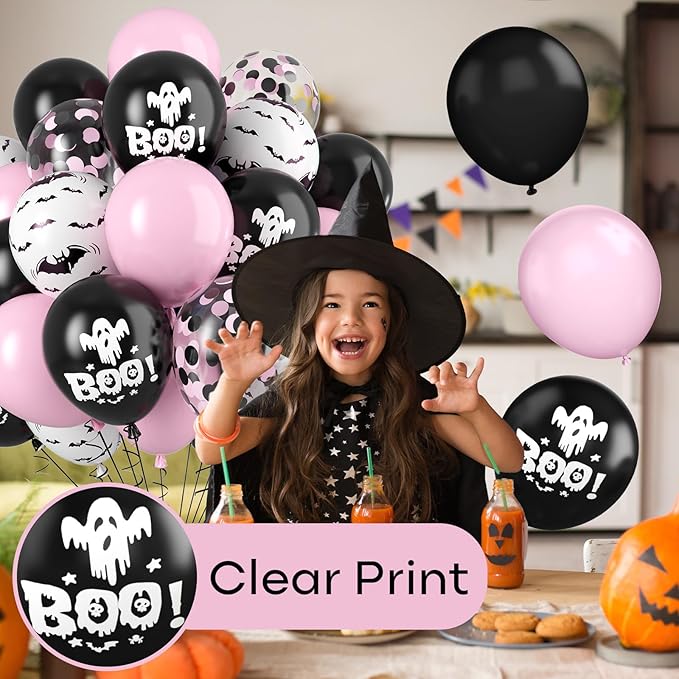 FunHot Halloween Party Balloons, 12 Inch Black Pink Confetti Balloons Bat Ghost - Image 3