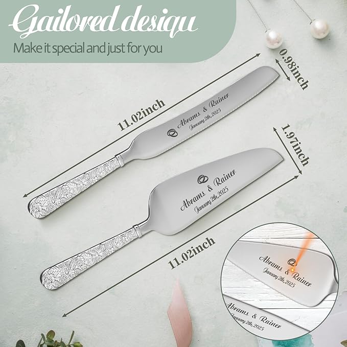 HJX Personalized Wedding Cake Knife and Server Set - Image 6