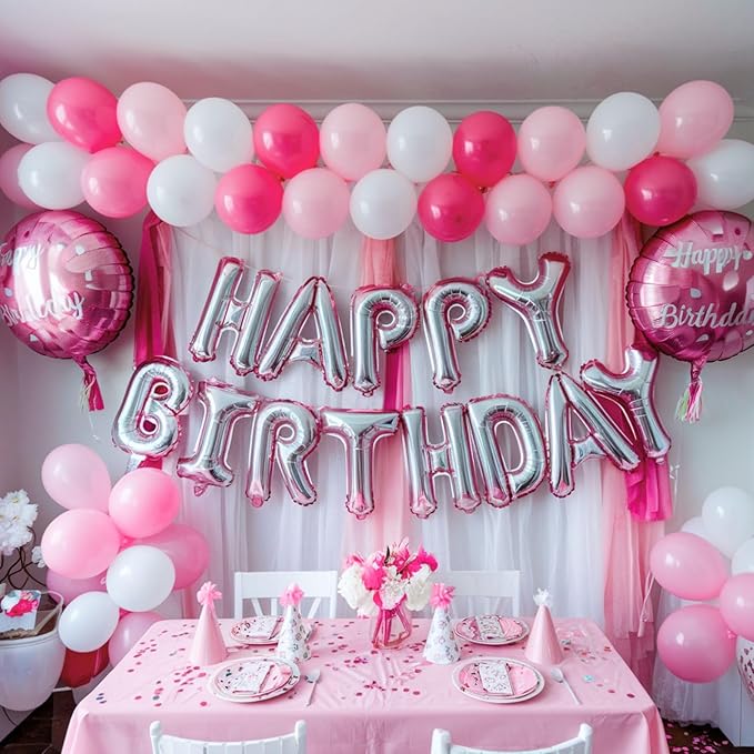 Pink Balloons, 12 Inch Hot Pink Balloons, Pastel Metallic Pink White Latex - Image 7