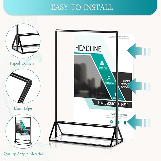 Zonon Acrylic Sign Holder 5x7, 6 Pack Vertical Double Sided Menu Display Stand - Image 4