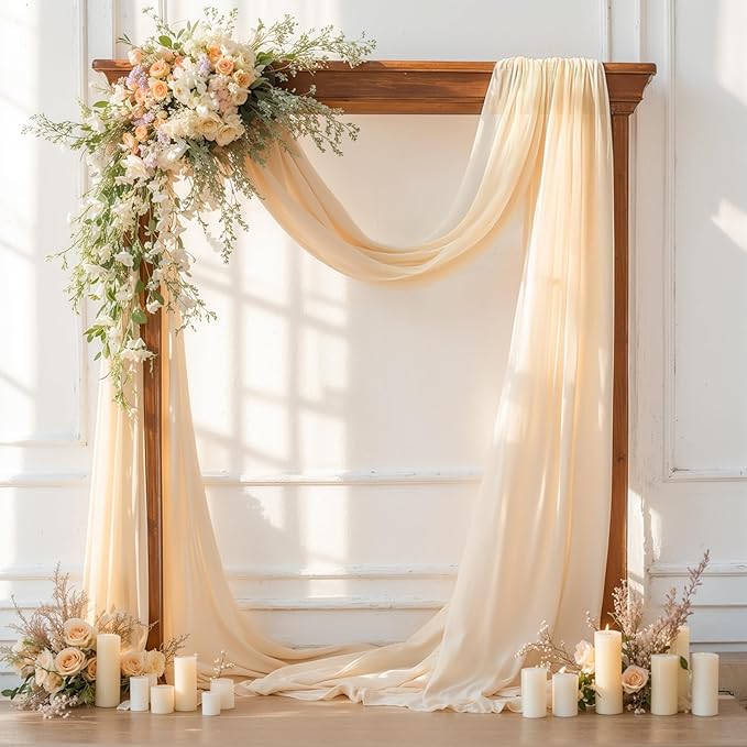 Wedding Arch Draping Fabric, 1 Panel 28" x 19Ft Champagne Sheer Backdrop Curtain by Partisky