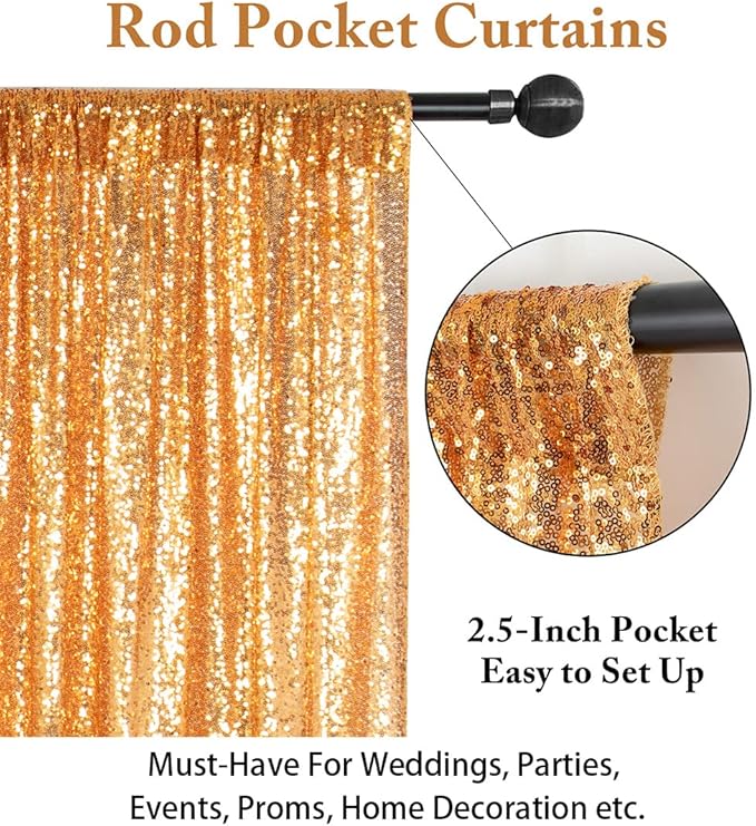 ShinyBeauty Sparkle Backdrop Curtain Gold 2 Panels Set Sequin Photo Backdrop - Image 5