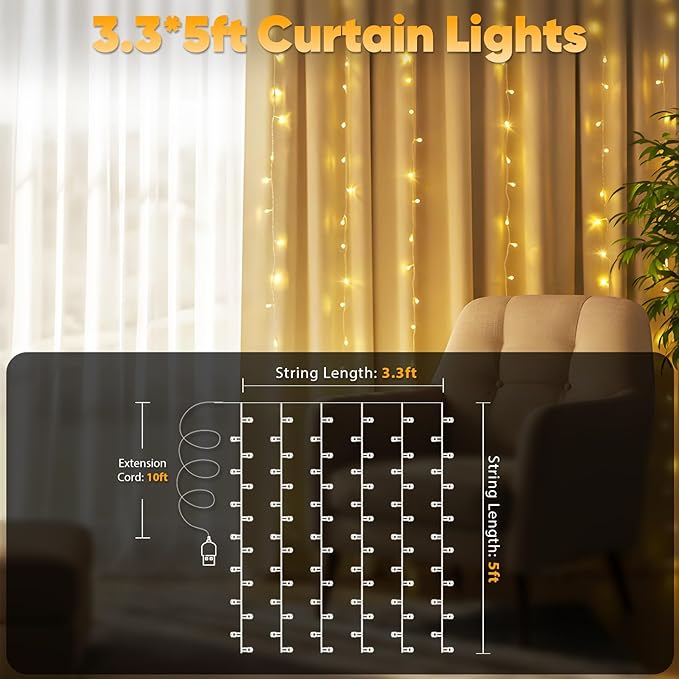 suddus Curtain Lights for Bedroom, 90 Led Hanging String Light Outdoor - Image 7