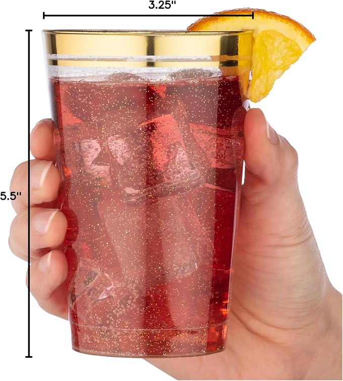 Perfect Settings 100 Premium 12oz Hard Plastic Cups Clear Glitter Gold Plastic - Image 9