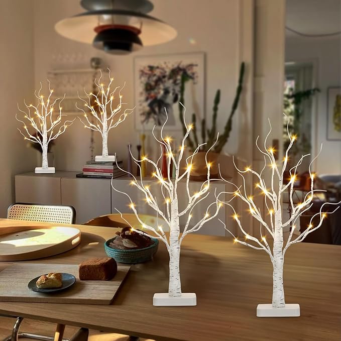 Vanthylit 4 Pcs Lighted Birch Tree Battery Powered Tabletop Tree Decorations - Image 3
